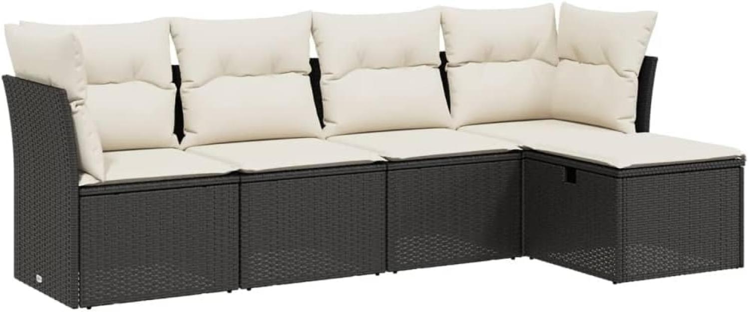 vidaXL 5-tlg. Garten-Sofagarnitur mit Kissen Schwarz Poly Rattan Bild 1