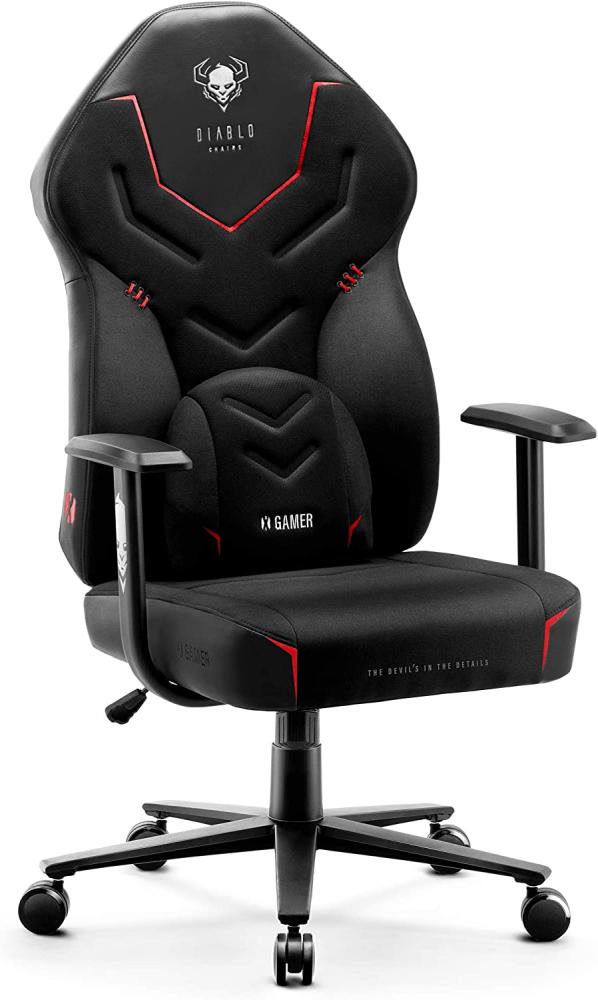 Diablo X-Gamer 2. 0 Gaming Stuhl Bürostuhl Stoffbezug Ergonomisches Design Lendenwirbelkissen Softpadauflage (Schwarz-Schwarz) Bild 1