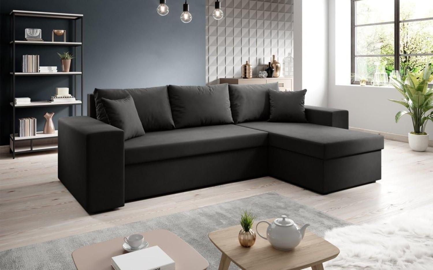 Designer Sofa Denver mit Schlaf- und Klappfunktion Schwarz Stoff Rechts Bild 1
