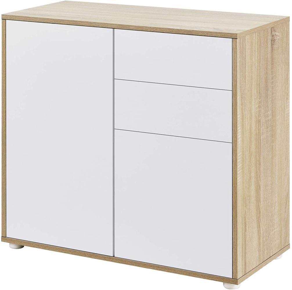 Sideboard Paarl 74x79x36 cm mit 2 Schubladen und 2 Schranktüren Eiche/Weiß en. casa Bild 1
