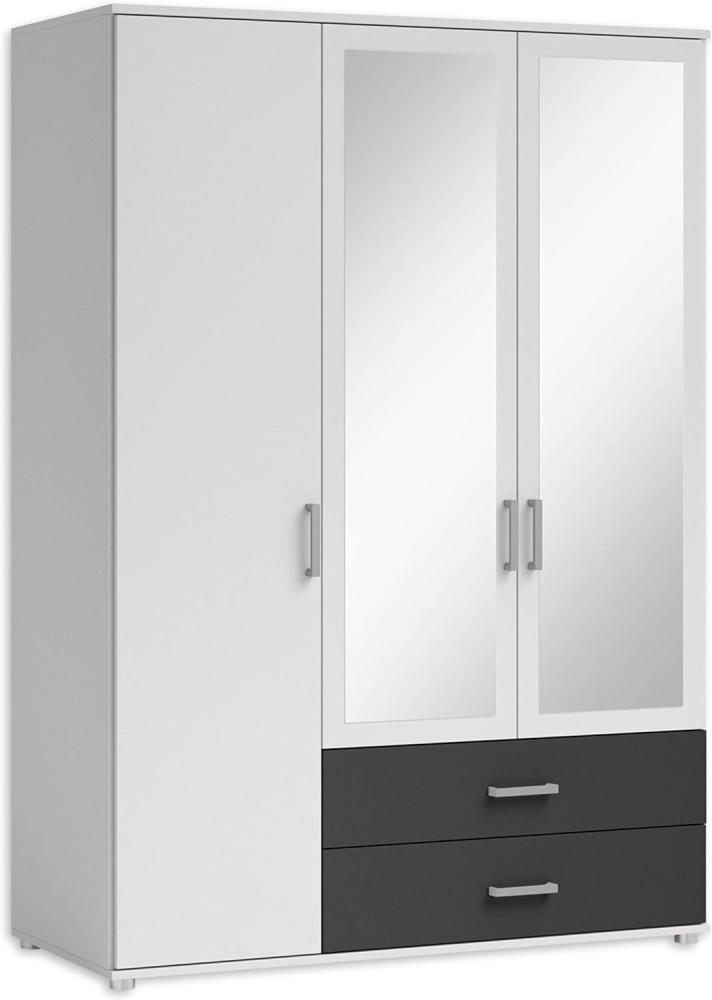 IVAR Kleiderschrank mit Spiegeln und Schubladen - Vielseitiger Drehtürenschrank 3-türig in Weiß, Graphit - 125 x 190 x 51 cm (B/H/T) Bild 1