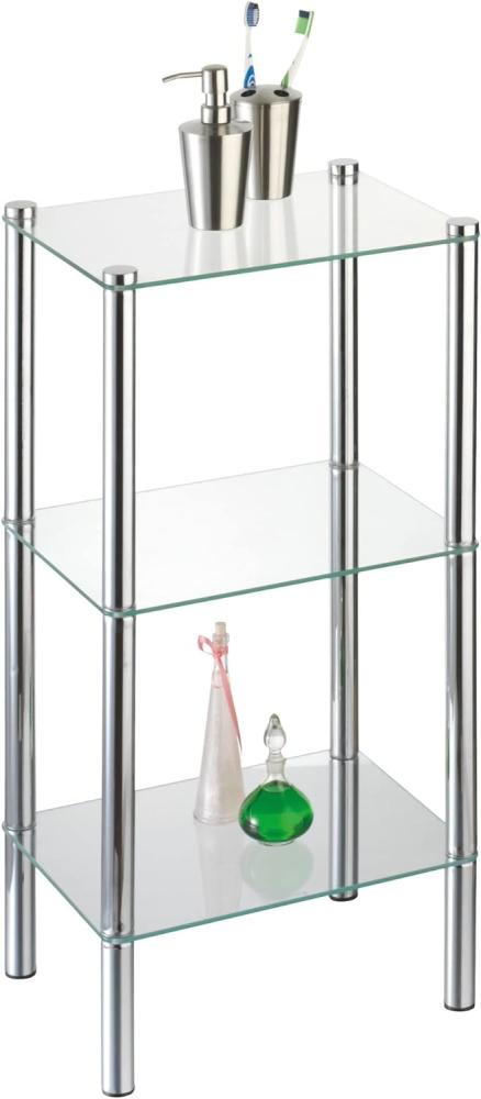axentia Badezimmerregal Solanio in Silber, verchromtes Badregal, Standregal mit drei Glasböden , Maße: ca. 40 x 30 x 77 cm Bild 1
