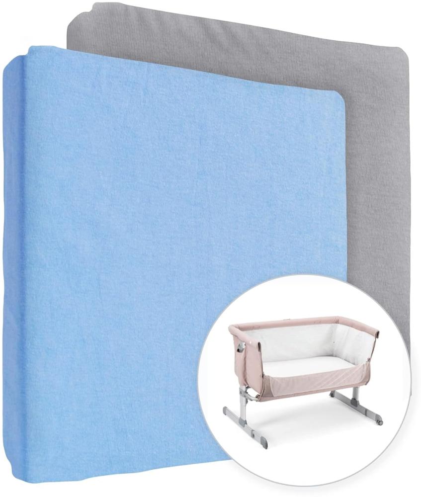 2 Stück Jersey 100% Baumwolle Spannbettlaken für 90 x 55 cm Baby Nachttisch Krippe Matratze (Blau + Grau) Bild 1
