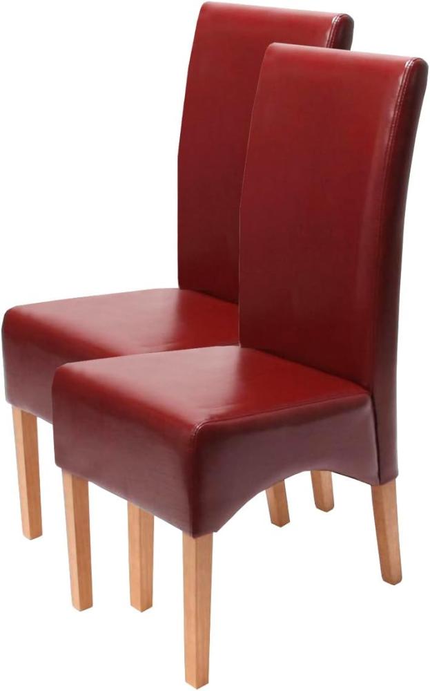 2er-Set Esszimmerstuhl Küchenstuhl Stuhl Latina, LEDER ~ rot, helle Beine Bild 1