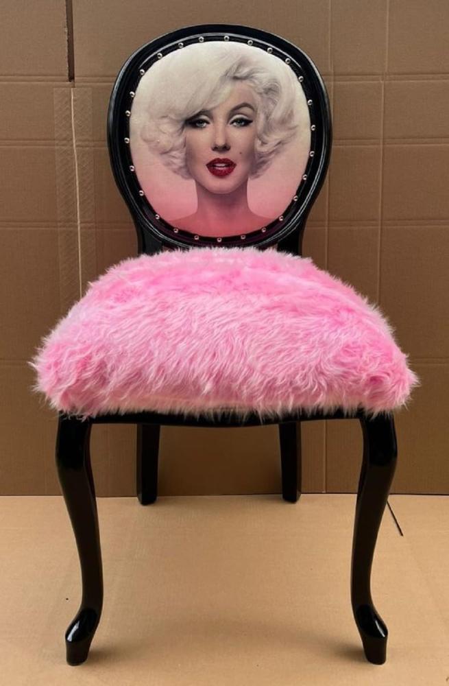 Casa Padrino Luxus Barock Esszimmer Stuhl Marilyn Monroe Rosa / Mehrfarbig / Schwarz - Handgefertigter Pop Art Designer Stuhl mit Kunstfell - Barock Esszimmer Möbel Bild 1