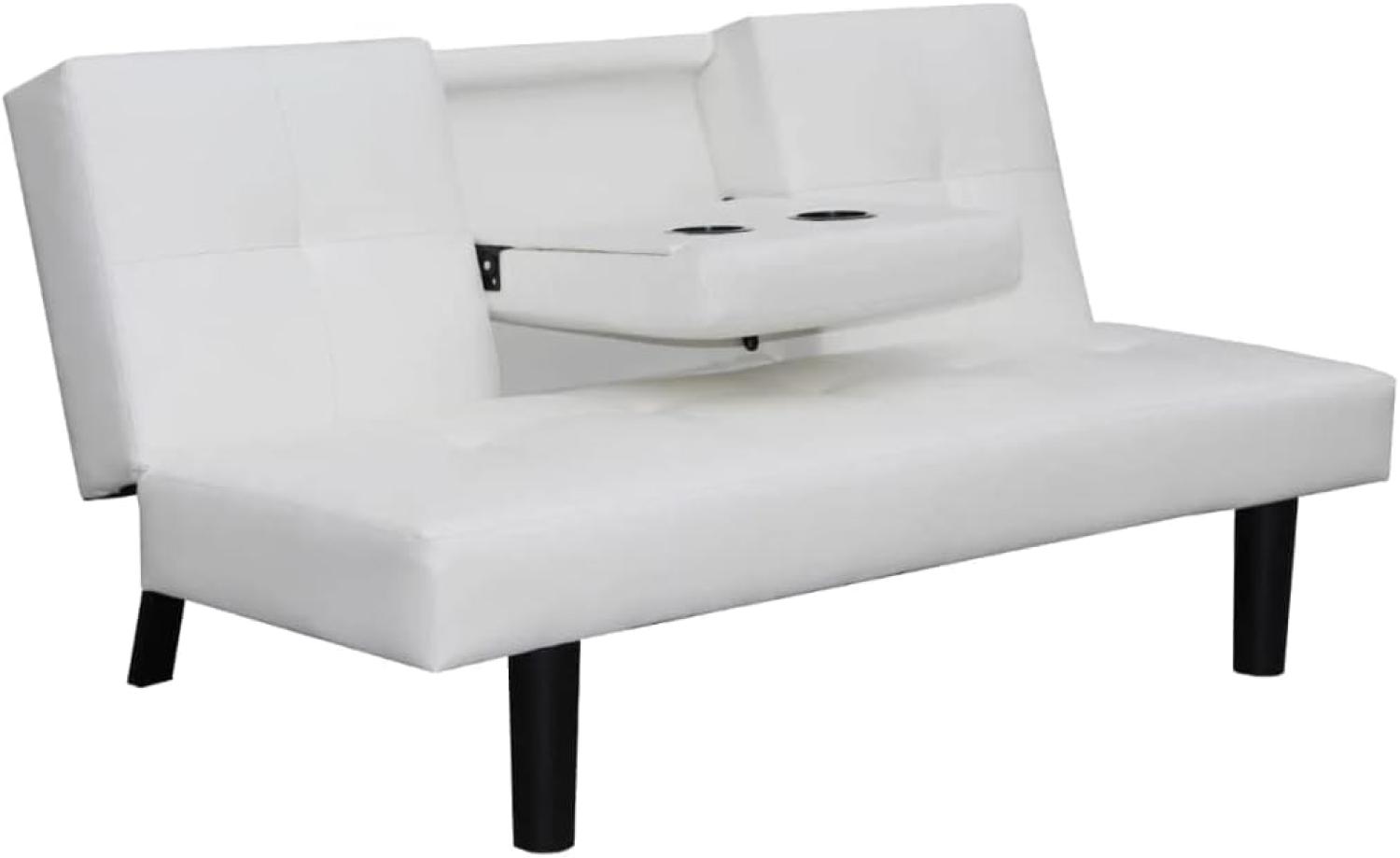 vidaXL Schlafsofa mit ausklappbarem Tisch Kunstleder Weiß Bild 1