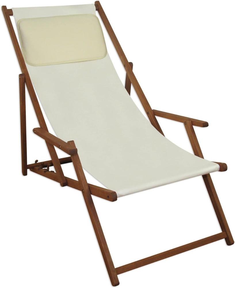 Deckchair weiß Liegestuhl klappbare Sonnenliege Gartenliege Holz Strandstuhl Gartenmöbel 10-303KH Bild 1