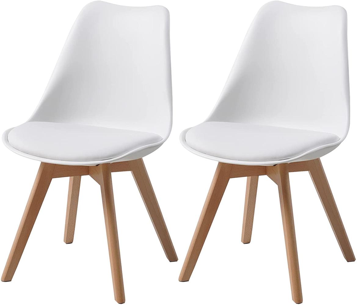 ALBATROS Esszimmerstühle AARHUS 2-er Set, Weiss mit Beinen aus Massiv-Holz, Buche, skandinavisches Retro-Design Bild 1