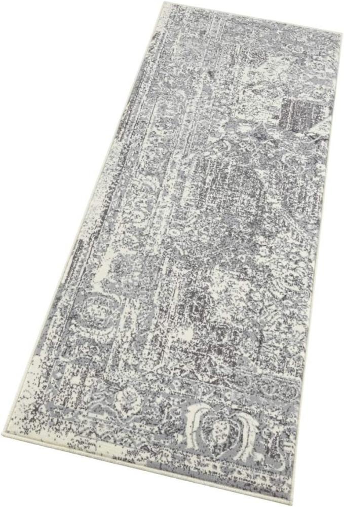 Kurzflor Teppich Plume Grau Creme - 80x250x0,9cm Bild 1