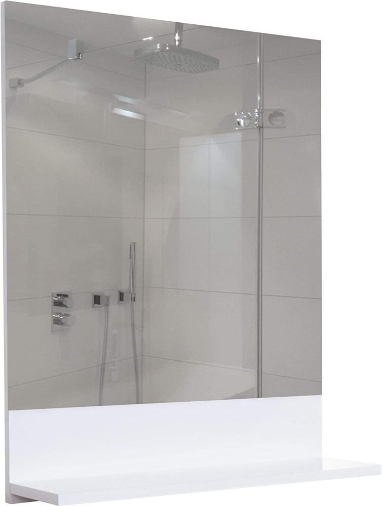Wandspiegel mit Ablage HWC-B19, Badspiegel Badezimmer, hochglanz 75x60cm ~ weiß Bild 1