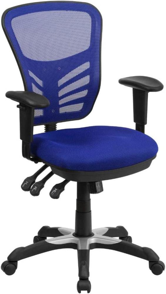 Flash Furniture Bürostuhl mit mittelhoher Rückenlehne – Ergonomischer Schreibtischstuhl mit verstellbaren Armlehnen und Netzstoff – Perfekt für Home Office oder Büro – Blau Bild 1