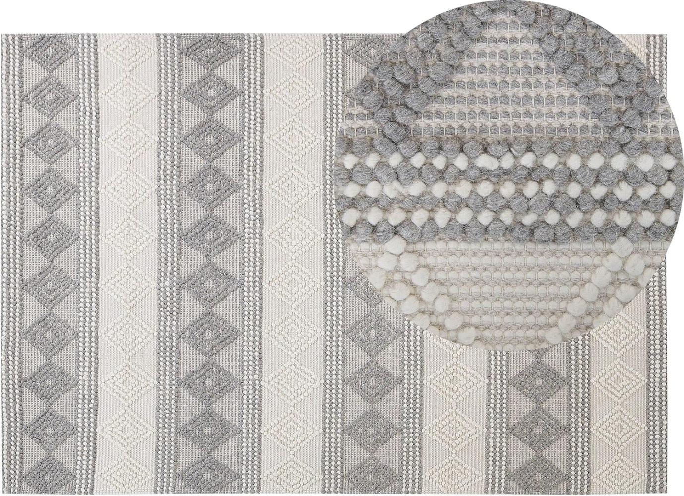 Teppich Wolle beige grau 140 x 200 cm geometrisches Muster Kurzflor BOZOVA Bild 1