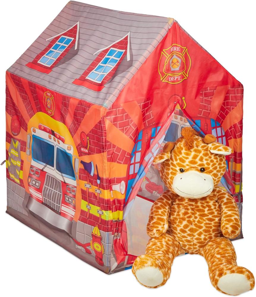 Relaxdays Feuerwehr Kinderzelt, großes Kinderspielzelt für Jungen, fürs Kinderzimmer, ab 3 Jahren, 103 x 71 x 94 cm, rot 10028886 Bild 1