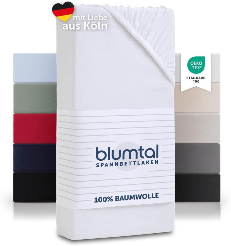 Blumtal® Spannbettlaken 200x200cm Basics Jersey - Bettbezug 200x200 cm aus 100% Baumwolle - Oeko-TEX zertifiziertes Spannbetttuch 200x200cm - Matratzenbezug 200x200cm - Bettbezug - Leintuch - Weiß Bild 1