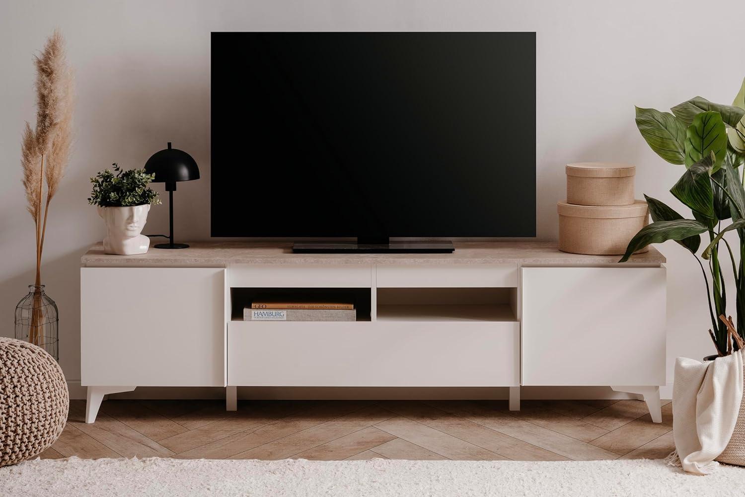 TV-Lowboard Bertrix in weiß und sand 177 cm Bild 1