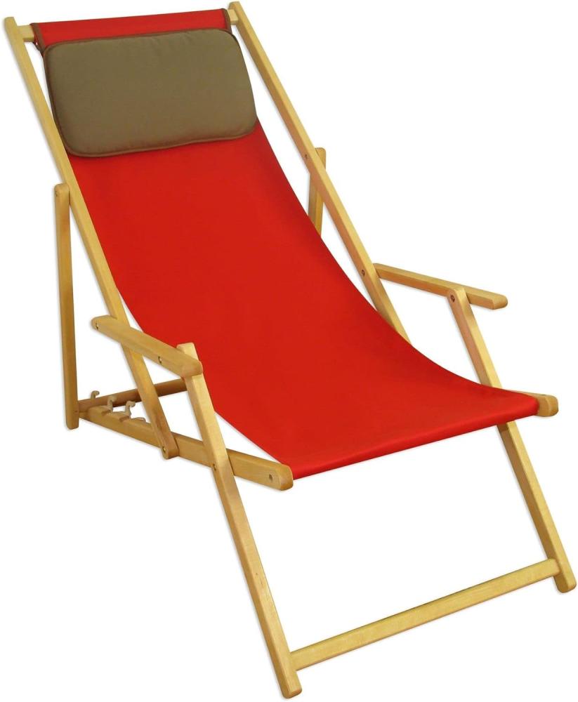 Deckchair rot Strandstuhl Sonnenliege Gartenliege Relaxliege Kissen Buche klappbar 10-308 N KD Bild 1