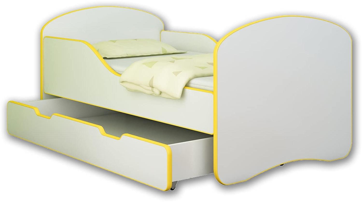 ACMA Jugendbett Kinderbett mit Einer Schublade und Matratze Weiß I 140 160 180 (160x80 cm + Drawer, Gelb) Bild 1