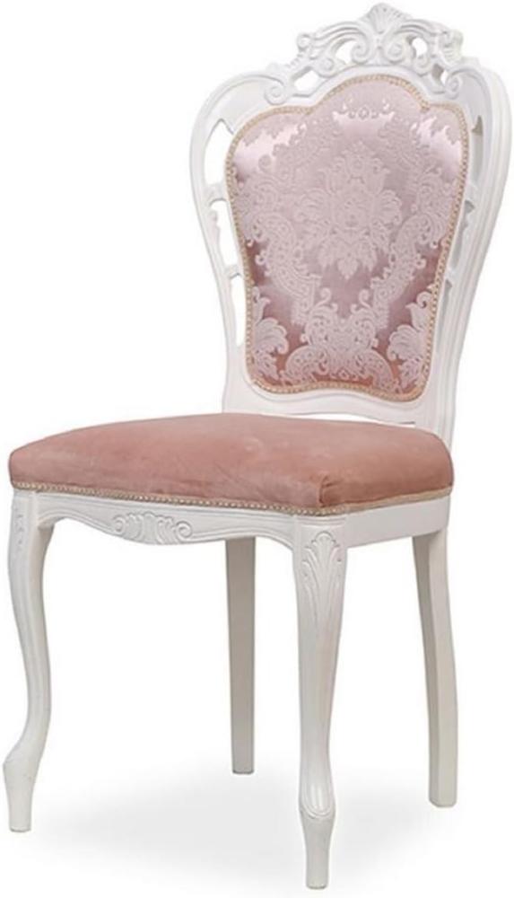 Casa Padrino Luxus Barock Esszimmer Stuhl mit elegantem Muster Rosa / Weiß - Barockstil Küchen Stuhl - Prunkvolle Luxus Esszimmer Möbel im Barockstil - Barock Möbel Bild 1