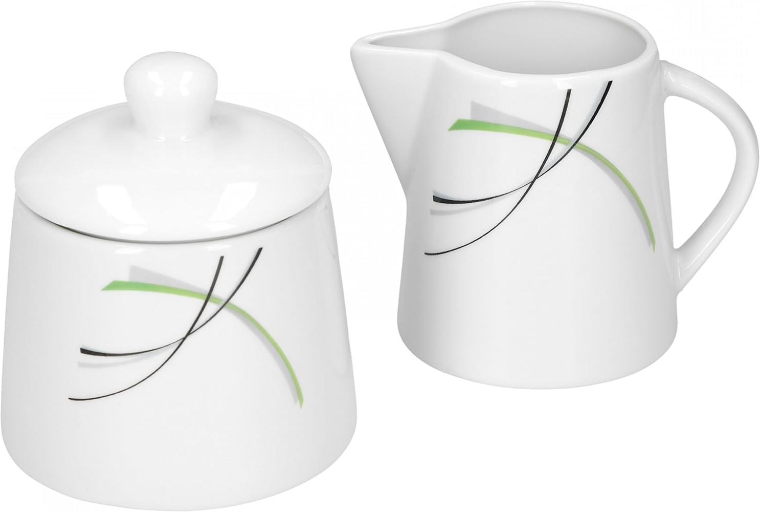 Set Zuckerdose 28cl & Milchkännchen 23cl Donna - weißes Porzellan mit Liniendekor 2-teilig Bild 1