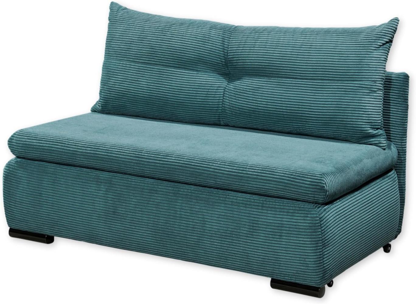 CHARLIE Bequemes Schlafsofa mit Bettkasten in Cord-Optik, Azur - Kompaktes Sofa mit Schlaffunktion - 153 x 75/90/92 x 83 cm (B/H/T) Bild 1