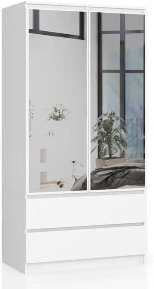 BDW Kleiderschrank 2 Türen 2 Schubladen 2 Spiegel für das Schlafzimmer Wohnzimmer Diele 180x90x51 (Weiß), ONE SIZE Bild 1