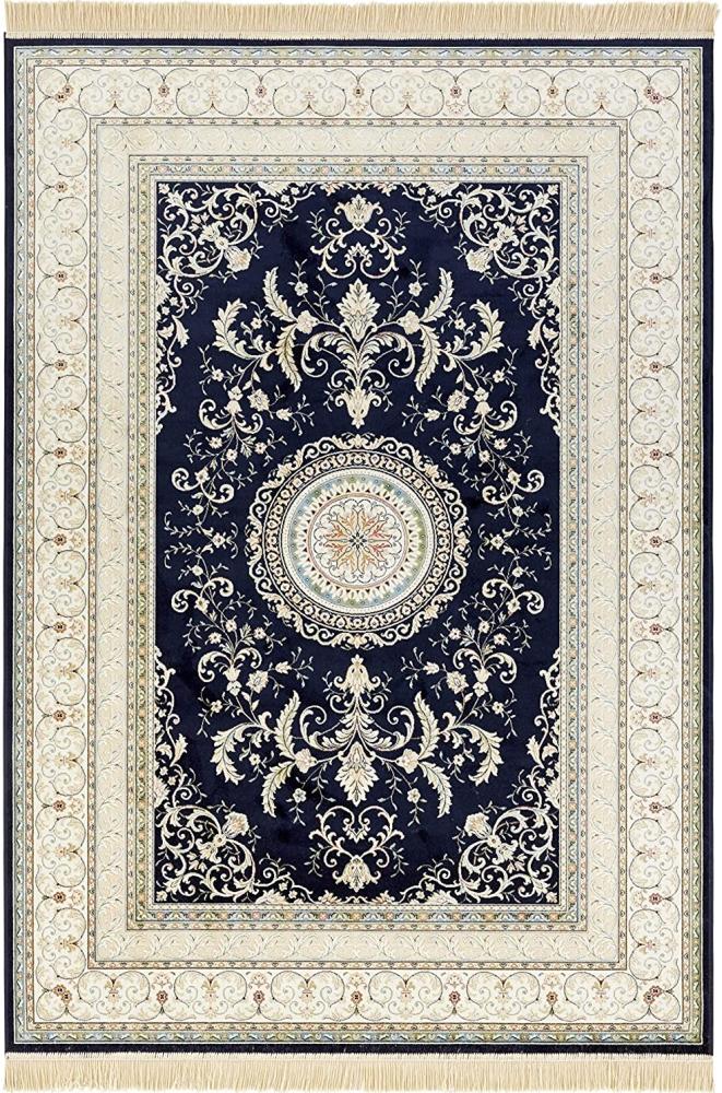 Orientalischer Samt-Teppich Fransen Antik Negar Dunkelblau - 135x195x0,5cm Bild 1