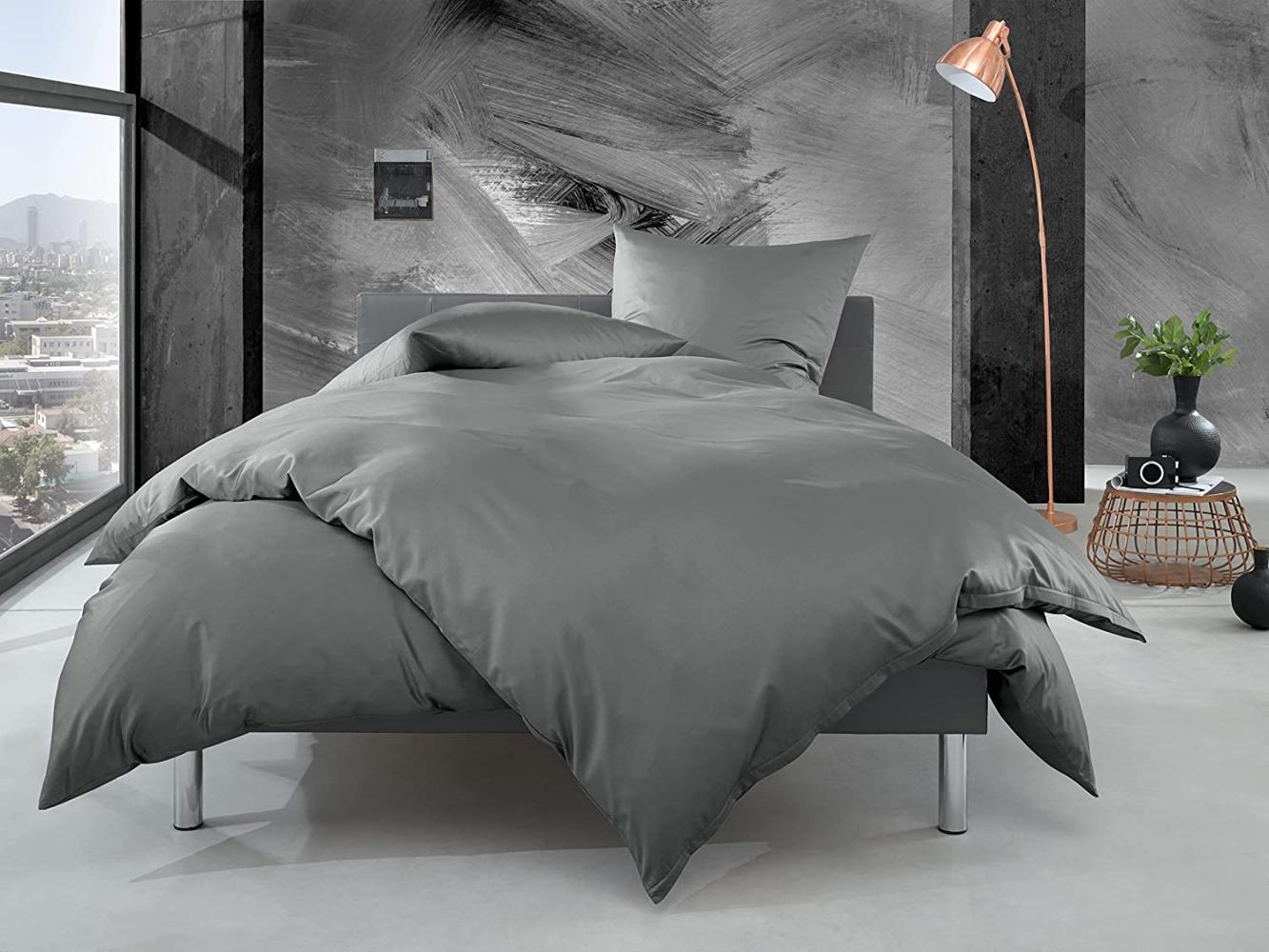 Bettwaesche-mit-Stil Mako Perkal Bettwäsche uni / einfarbig dunkelgrau Kissenbezug 40x80 cm Bild 1