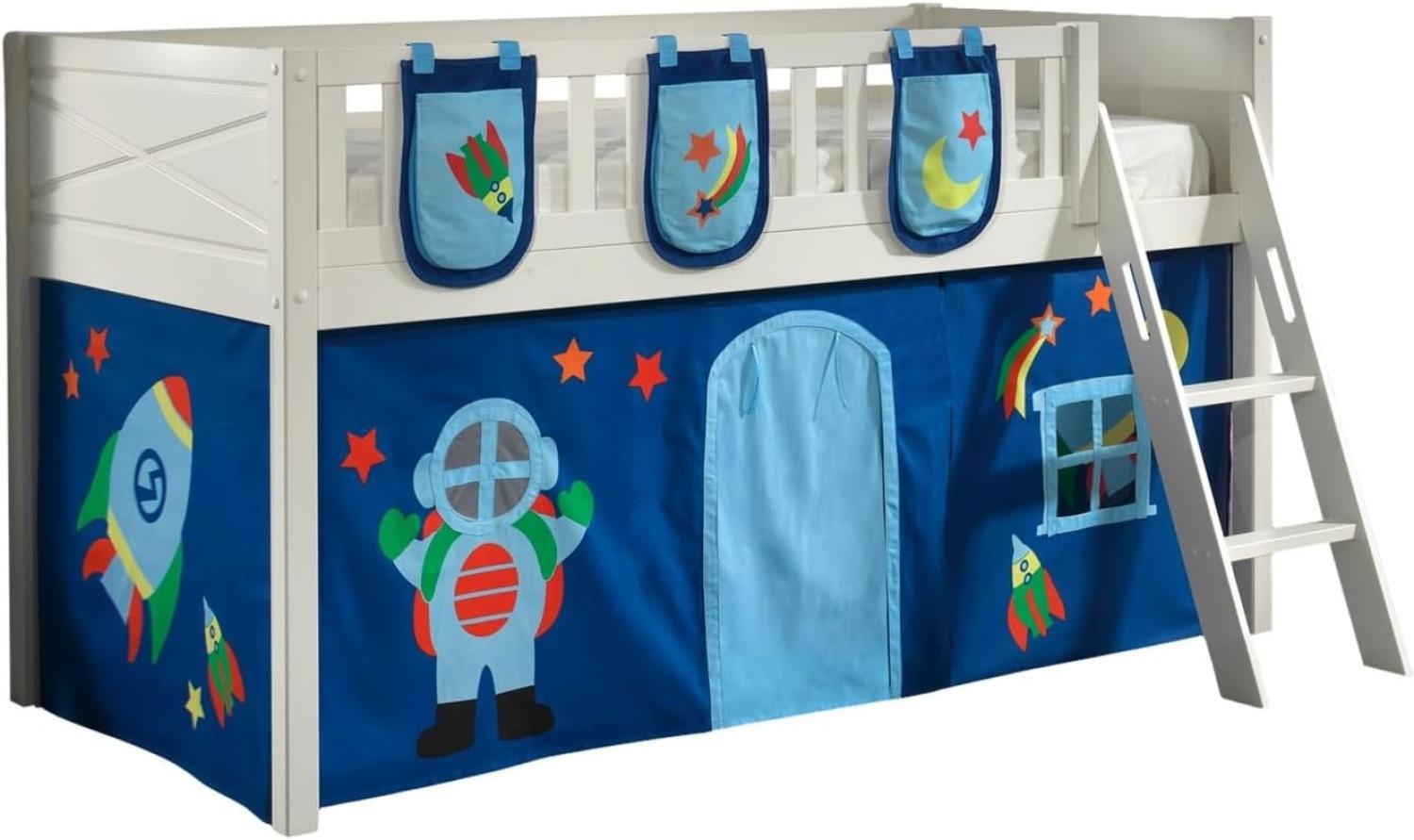 SCOTT Spielbett, LF 90 x 200 cm, mit Rolllattenrost, Leiter und Textilset Vorhang und 3 Taschen "Astro" Bild 1