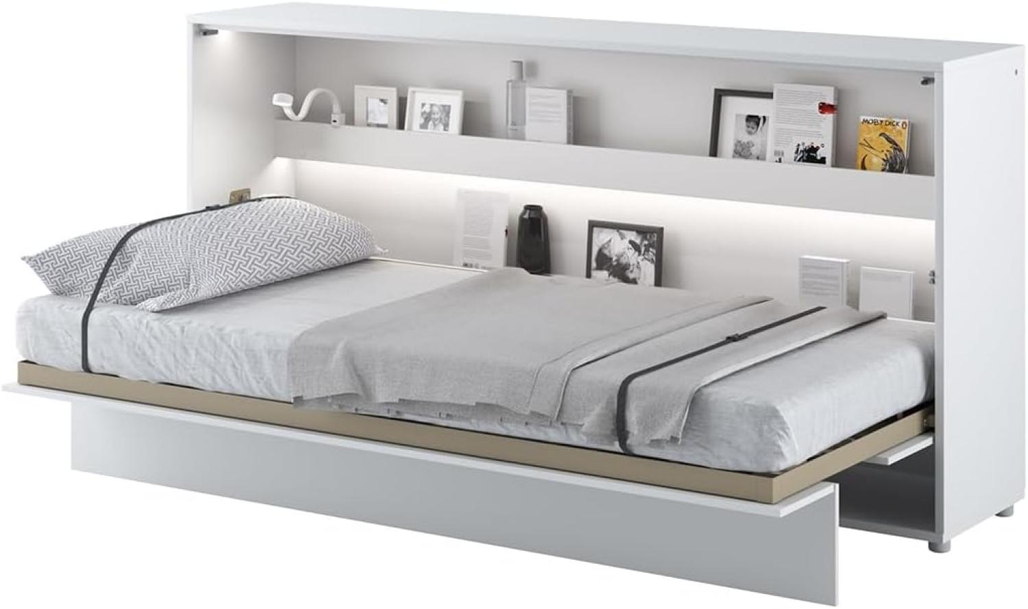 MEBLINI Schrankbett Bed Concept - Wandbett mit Lattenrost - Klappbett mit Schrank - Wandklappbett - Murphy Bed - Bettschrank - BC-06 - 90x200cm Horizontal - Weiß Hochglanz/Weiß Bild 1