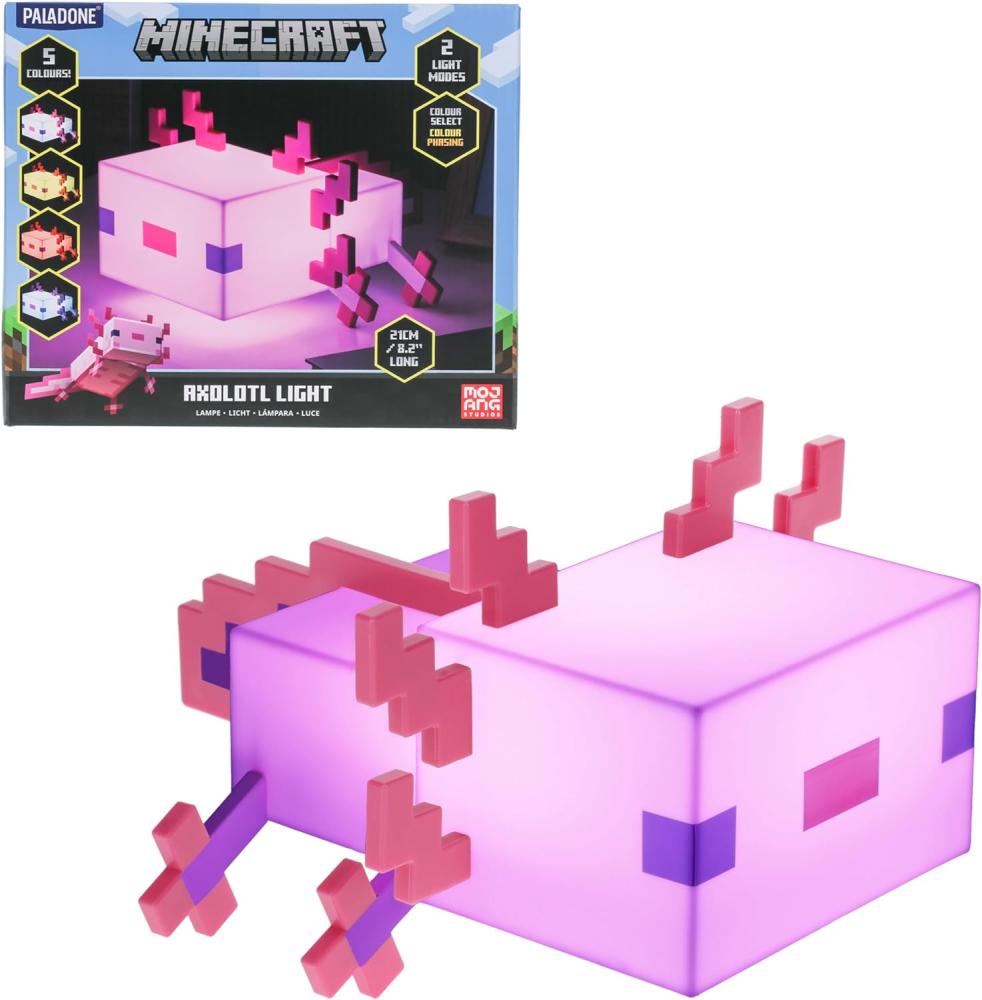 Paladone Minecraft Axolotl Licht | Dekorieren Sie Ihren Schreibtisch oder Nachttisch | Betrieben mit 3X AA Batterien Bild 1