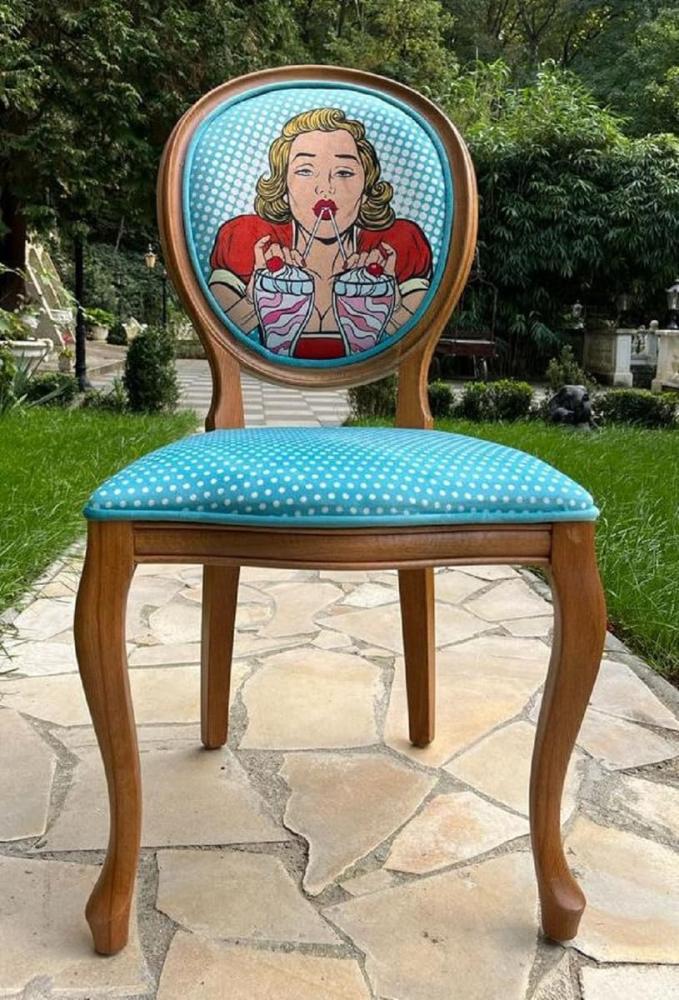 Casa Padrino Luxus Barock Esszimmer Stuhl Blau / Mehrfarbig / Braun - Handgefertigter Antik Stil Stuhl mit Design - Esszimmer Möbel im Barockstil Bild 1