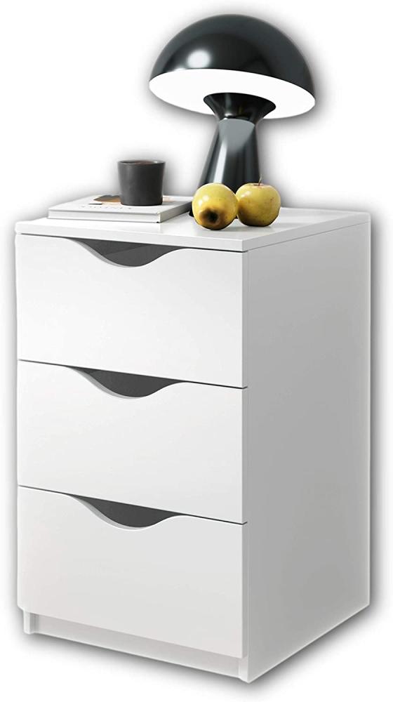 LUKI Nachttisch mit drei Schubladen in Weiß - Moderner Nachtschrank mit Stauraum für Ihr Boxspringbett - 40 x 64 x 42 cm (B/H/T) Bild 1