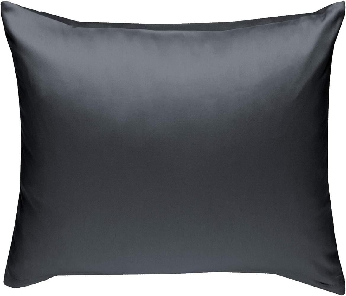 Bettwaesche-mit-Stil Mako-Satin / Baumwollsatin Bettwäsche uni / einfarbig dunkelgrau Kissenbezug 50x50 cm Bild 1