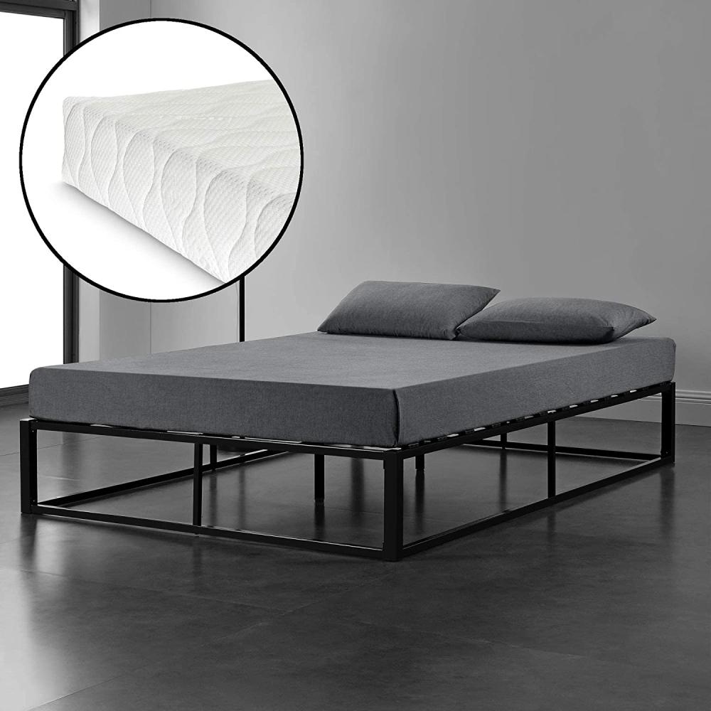 en.casa Kreta Metallbett, Doppelbett 140x200 cm, schwarz, mit Matratze und Lattenrost Bild 1