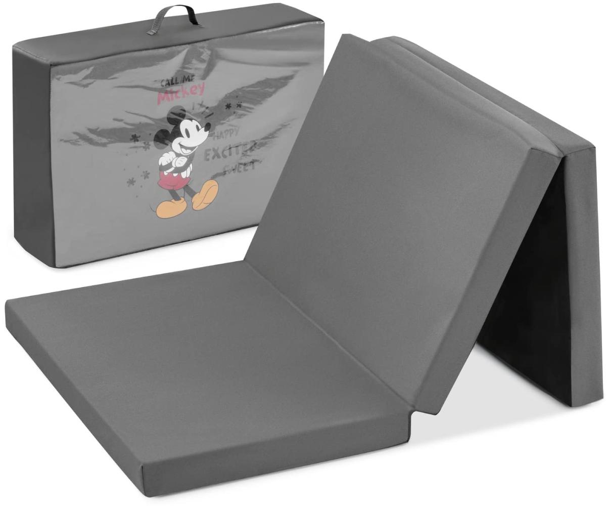 Hauck Disney Reisebettmatratze Sleeper, 120x60 cm, 5 cm dick, Faltmatratze für Baby und Kinder Bett, Kompakt Klappbar, inklusive Tragetasche, Mickey Mouse Grau Bild 1