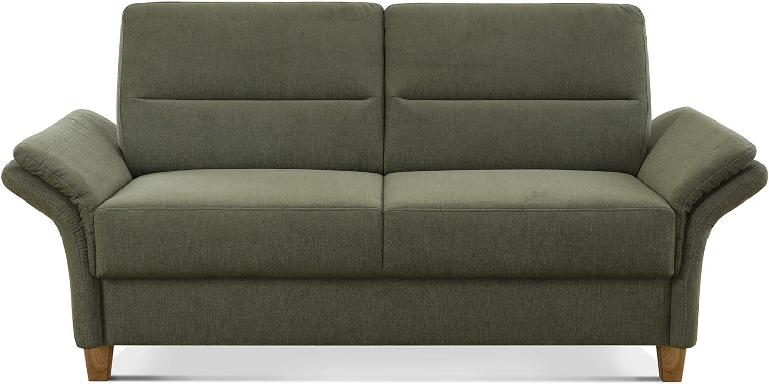 CAVADORE 3er Sofa Wyk / 3-Sitzer-Couch im Landhausstil mit Federkern + Holzfüßen / 186 x 90 x 89 / Chenille, Grün Bild 1