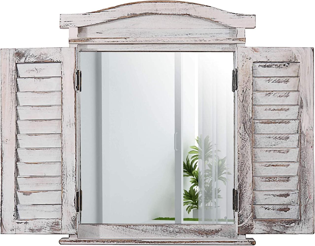 Wandspiegel Spiegelfenster mit Fensterläden 53x42x5cm ~ weiß shabby Bild 1