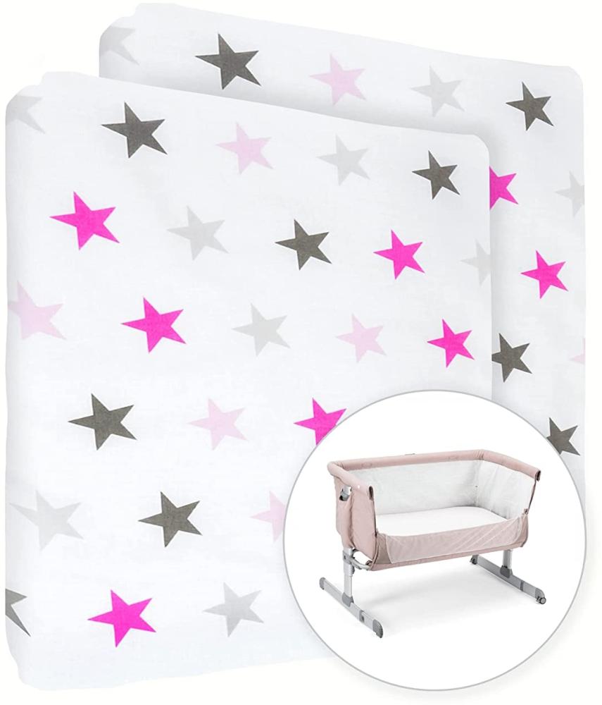 Baby Comfort Spannbetttuch für Kinderbett, 100 % Baumwolle, für 83 x 50 cm, Rosa Sterne Bild 1