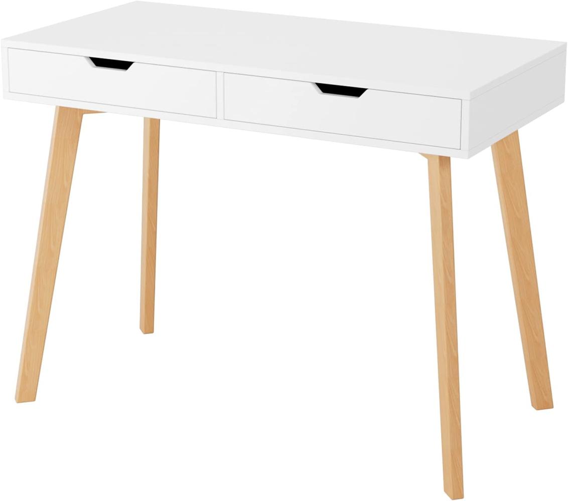 Schreibtisch mit 2 Schubladen Computertisch Arbeitstisch Bürotisch Laptop-Tisch Schminktisch für Home Office aus Holz Weiß 100x50x77cm Bild 1