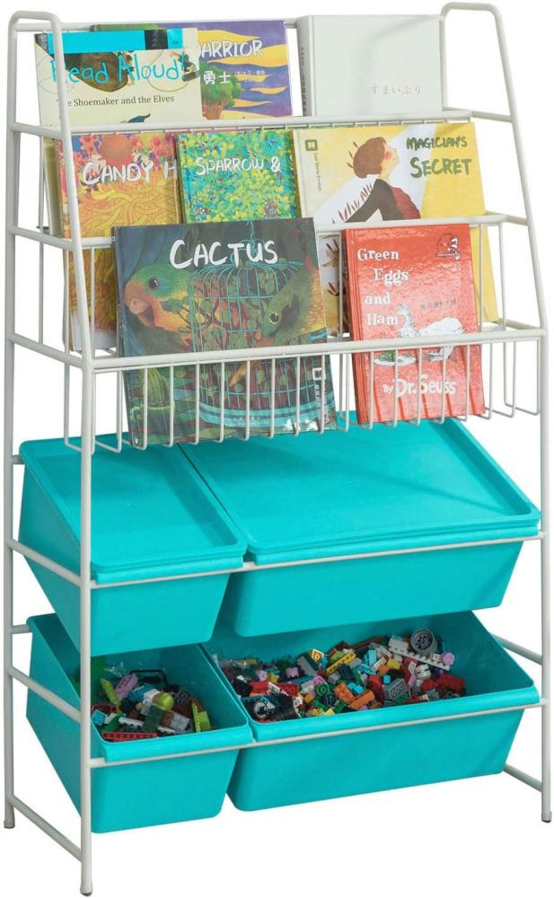 SoBuy Kinder-Bücherregal mit 4 Spielzeugkisten, weiß Bild 1