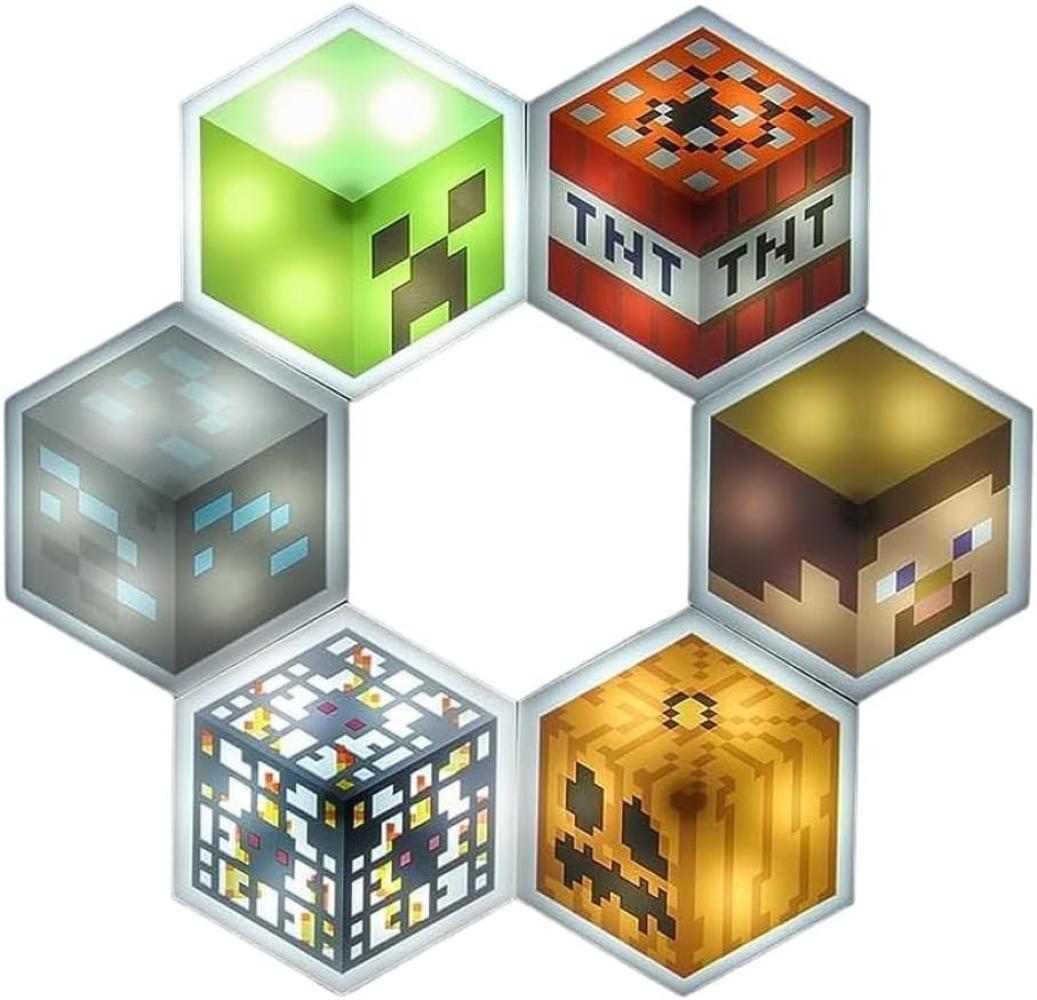 Paladone Hexagon LED-Leuchten, Minecraft - Frei stehend oder zur Wandmontage, anpassbare Minecraft-Block-Dekoration für jedes Zimmer mit Fernbedienung Bild 1