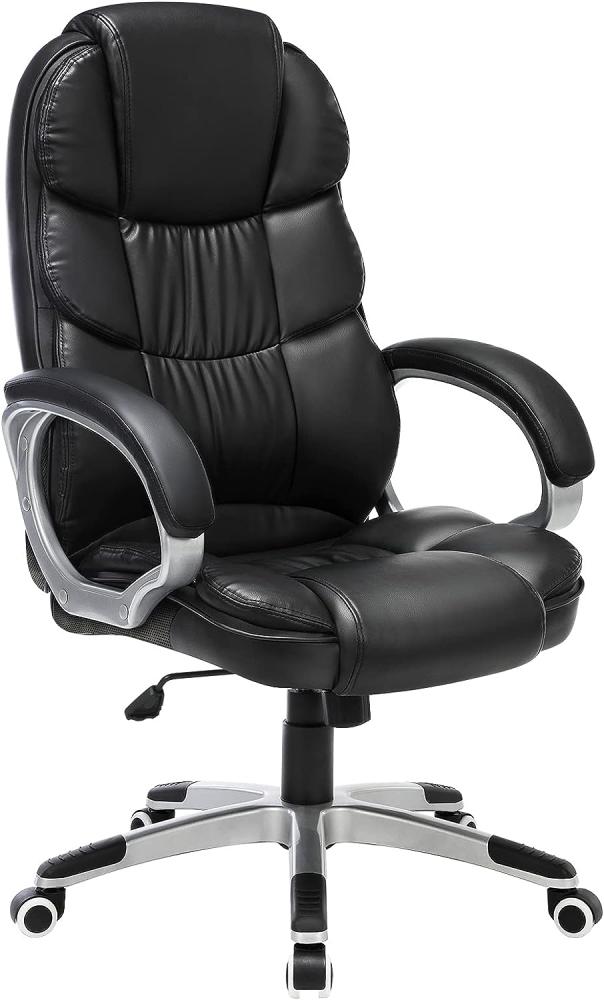 SONGMICS Bürostuhl OBG24BUK mit 76 cm hoher Rückenlehne, großer Sitzfläche und Neige-Funktion, Stuhl mit Drehgelenk, PU-Lederimitat, schwarz Bild 1