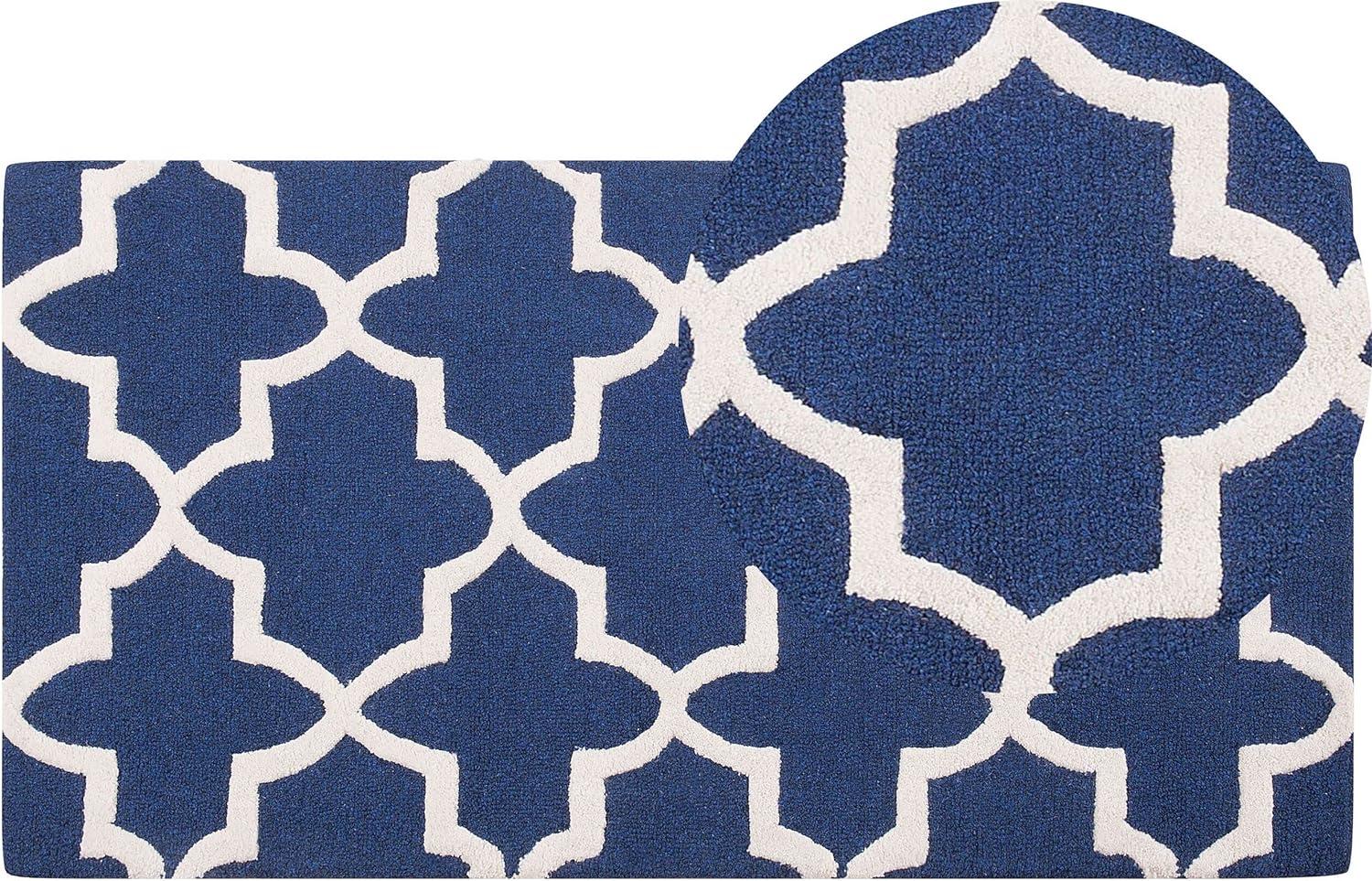 Teppich blau 80 x 150 cm marokkanisches Muster Kurzflor SILVAN Bild 1