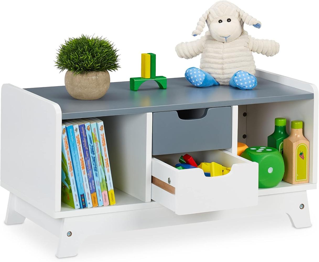 Relaxdays Kinderregal für Spielsachen & Bücher, HBT: 30x60x30 cm, 4 Fächer, Mädchen & Jungen, Spielzeugregal, weiß/grau Bild 1