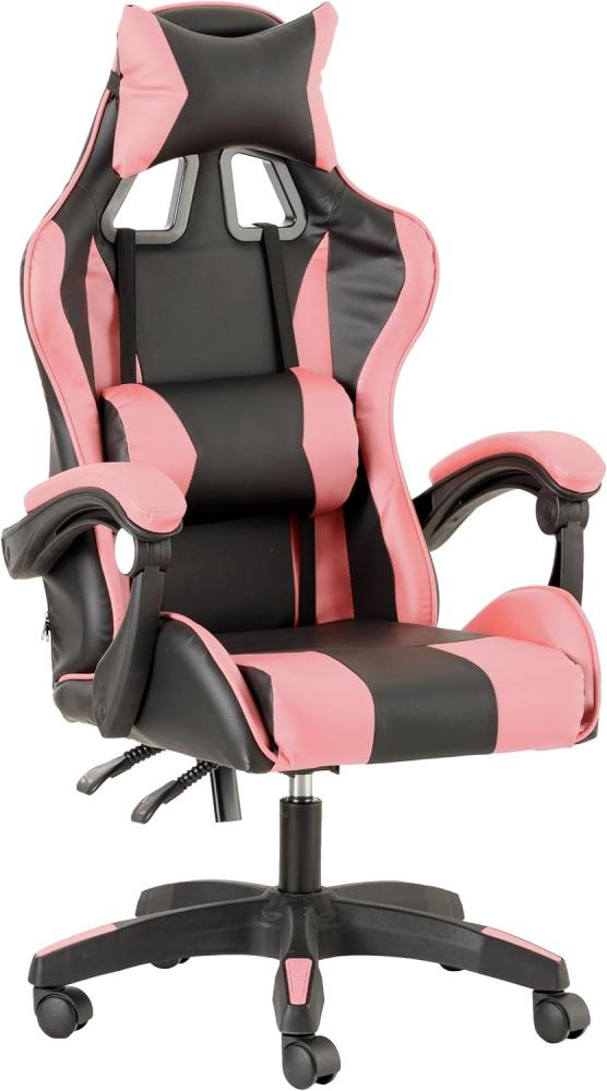 Baroni Home Gaming-Stuhl, ergonomischer Bürostuhl, gepolstert Gaming Sessel mit bequemer, Verstellbarer Rückenlehne, Gamer Chair mit Kopfstütze und Lendenwirbelstütze, Rosa Bild 1
