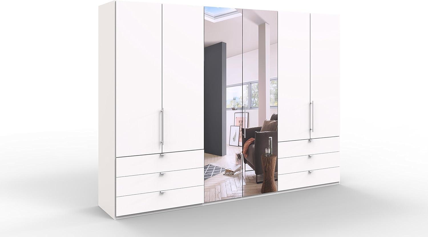 WIEMANN Loft Kleiderschrank, Schlafzimmerschrank, Gleittürenschrank, Drehtürenschrank, mit Spiegel, Schubladen, in weiß, B/H/T 300 x 216 x 58 cm Bild 1