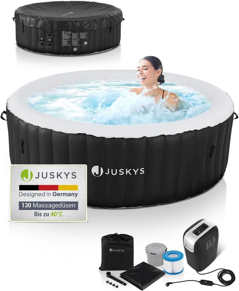 Juskys Whirlpool Palmira für bis zu 6 Personen - Outdoor Indoor Pool aufblasbar - 2 m aufblasbarer Aussenwhirlpool - Spa Hot Tub rund - Schwarz Bild 1
