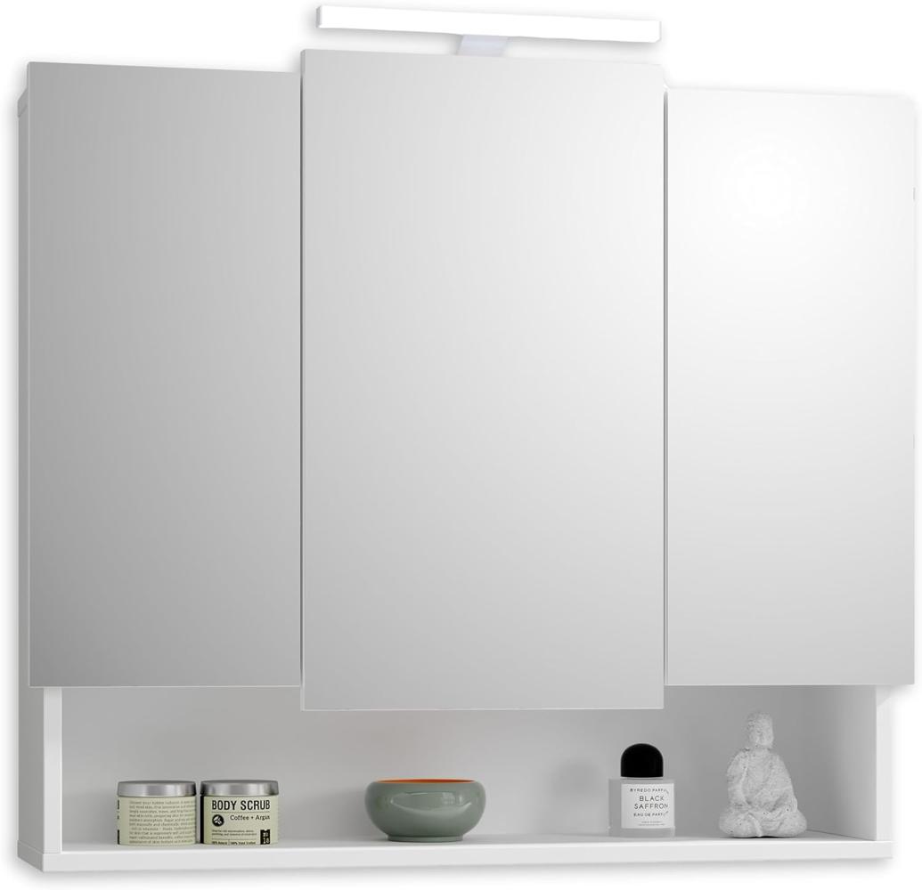 Stella Trading SEVEN Spiegelschrank Bad mit Beleuchtung in Weiß - Badezimmerspiegel Schrank mit viel Stauraum - 80 x 70 x 22 cm (B/H/T) Bild 1