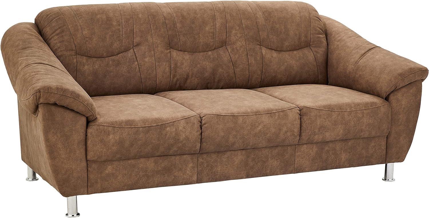 Cavadore 3er Sofa Santa mit Federkern 3-sitzige Couch in Lederoptik, Kunstleder, braun, 202 x 86 x 90 cm Bild 1