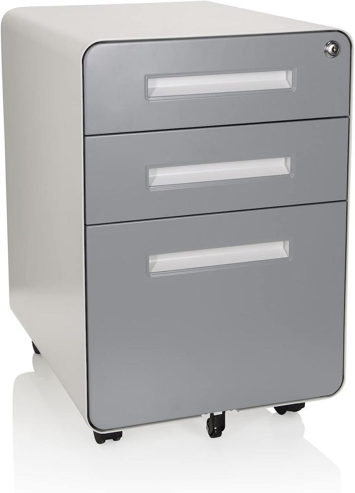 hjh OFFICE 743016 Rollcontainer Color Plus I Stahl Weiß/Grau Schubladenschrank mit Rollen, A4 Hängeregister, abschließbar Bild 1